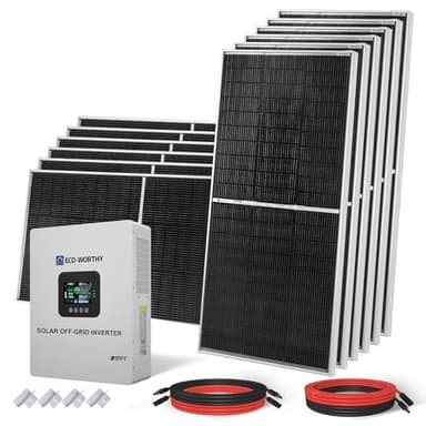 ECO-WORTHY 9.36KWH 2340W 48V Solar Power System Kit Off Grid Solar Panel Kit with 5000W 48V All-in-One Off-Grid Charge Inverter and 12pcs 195W Mono Solar Panel and Z Mounting Brackets.Plug and Play