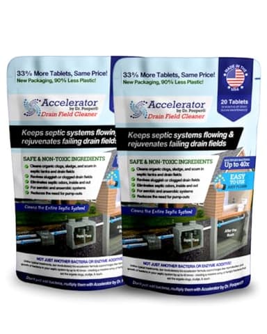 2-Pack Value BUNDLE of Drain Field Cleaner Tablets by Dr Pooper. Clears Septic Tanks and Drain Fields of Tough Clogs, Scum, Sludge AND Eliminates Odors FAST - Aerobic & Anaerobic Systems, Just Flush