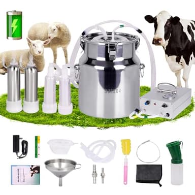 PKNYBZN 8L Milking Machine, Rechargeable Adjustable Suction Pulsation Vacuum Electric Milker, 2-in-1 Milking Machine with 304 Stainless Steel Buckets for Cows and Goats