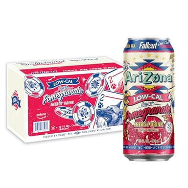 AriZona x Fallout Low Calorie Pomegranate Green Tea Energy Drink, 15 fl oz (Pack of 12) - 190mg Caffeine per Can