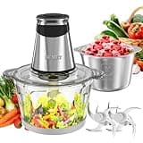 Electric food processor vegetable chopper 500W 2x8cup bowls 2 bi-layer 4 blades Small Food chopper Electric Meat grinder for home use,Mincing, and Puree for kitchen aid, baby foot, pet food by BUMET