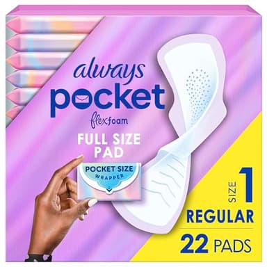 Always Pocket Flexfoam Pads, Size 1, Regular, with Wings, 22 Count