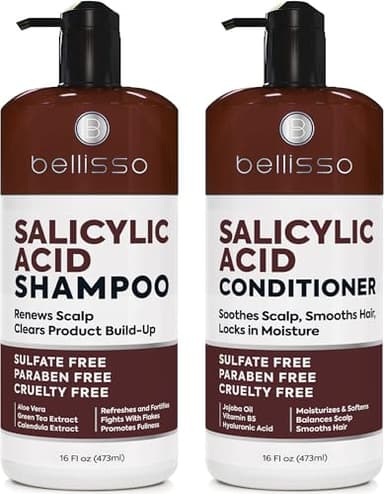 Salicylic Acid Shampoo and Conditioner Set - Scalp Exfoliator Formula for Flakes - Anti Dandruff and Itch Relief for Women and Men - Sulfate and Paraben Free - For Dry, Flaky, Itchy and Oily Hair