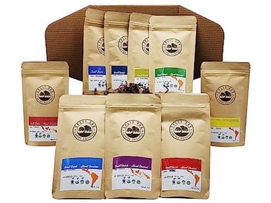 Best Coffee Gift Box Set 9 Assorted Coffees Sumatra Timor Colombia Ethiopia Honduras Mexico Guatemala Brazil Peru. All Amazing Coffee from all Over the World (9 Pack Whole Beans Assorted Coffee 2oz)