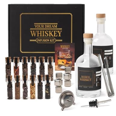 Whiskey Making Kit - DIY Whiskey Gifts For Men Unique - Alcohol Infusion Kit with Bottles, Wood Chips, Botanicals and Stone - Bourbon Birthday Gifts for Men, Dad and Fathers Day - Make Your Own Whisky