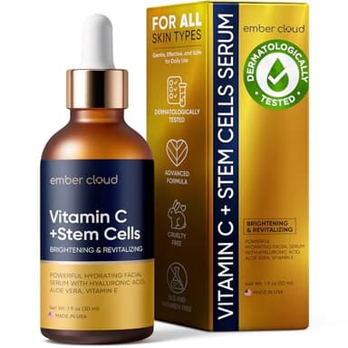 Vitamin C Serum for Face with Stem Cells Hyaluronic Acid Vitamin E Aloe Vera Anti-Aging Face Serum Supports Skin Health & Even Tone Cruelty Free All Skin Types Made in USA (1 Oz)