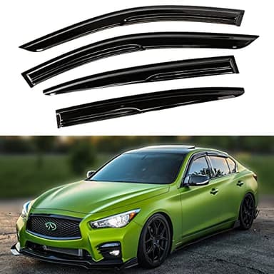 Premium Aero M Style 3D Wavy Black Window Visor Rain Guard Deflector Compatible for 2014-2024 Infiniti Q50
