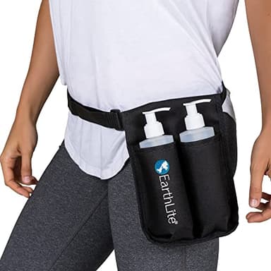EARTHLITE Massage Bottle Double Holster Kit - Incl. 2 Bottles, Heavy Duty Strap, Adjustable for Massage Oil & Massage Lotion (2X 8oz)