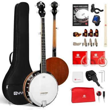 Vangoa NYLON Banjo 5 String Kit, 38 Inch Full Size Banjo with Nylon Strings with Gig Bag, Premium Accessories Outfit, Starter Kit for Beginners Adults Teens, Brown