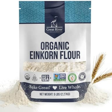 Great River Milling Organic Einkorn Flour | Ancient Whole Wheat Flour | Non-GMO, Kosher, High-Protein | Nutrient-Rich, Healthier All-Purpose Flour Alternative for Baking | 5 Lb (Pack of 1)