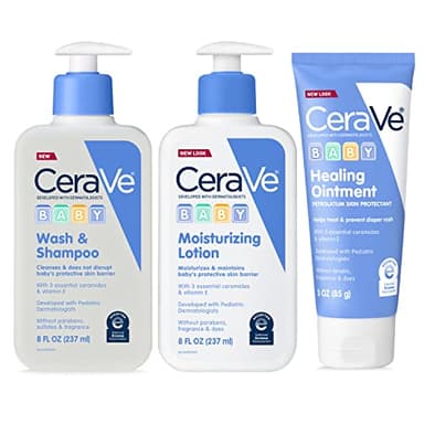 CeraVe Baby Bath Set, 8oz Wash & Shampoo + 8oz Moisturizing Lotion + 3oz Healing Ointment, Fragrance, Parabens, Phthalates, & Tear Free Baby Bath Essentials