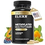 Eliixr Methylated Multivitamin Supplement for Men and Women with Active Methyl B12 and 5-MTHF Methylfolate 60 Vegetable Capsules Iron Free Made in The USA