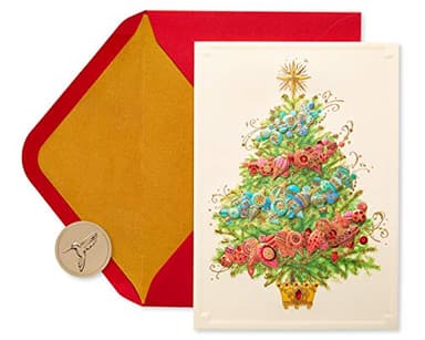 Papyrus Boxed Christmas Cards with Envelopes, Peace and Happiness, Christmas Tree (12-Count)