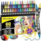 Oficrafted 60 Colors Dual Tip Acrylic Paint Pens, Premium Acrylic Paint Markers with Brush and Fine Tip, Pens and Markers for Rock Painting, Wood, Canvas, Glass & Ceramic Surfaces