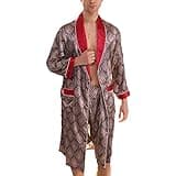 Lu's Chic Men's Satin Pajama Set Silk Robe Boxer Underwear Long Sleeves Pockets Loungewear Kit Red US L (Tag3XL)