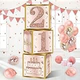 Guiruiy 3Pcs 21st Birthday Decorations Boxes for Women, Pink Rose Gold 21st Birthday Balloons Boxes Party Supplies, Pink Twenty-One Year Old Birthday Theme Cardboard Box Decor