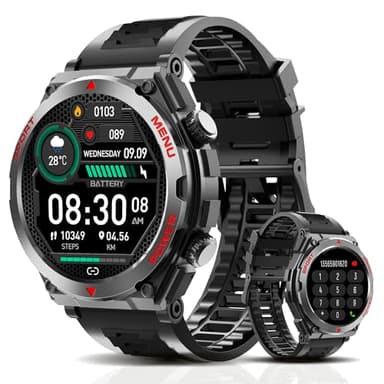 Jdcrsj Military Smart Watch, 1.52-Inch Smartwatch with Text and Call, 24/7 Heart Rate Sleep Monitor, Blood Oxygen, and Activity Trackers - Compatible with iPhone and Android, for Men and Women