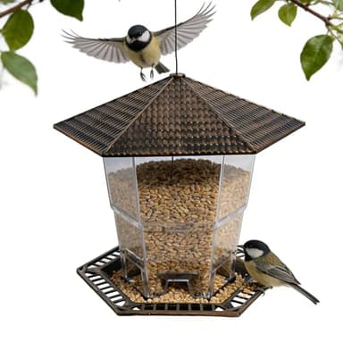 FUNPENY Bird Feeders for Outdoors Hanging, Gazebo Wild Bird Seed Feeder for Outside Roof Yard Garden Decorations, Brown
