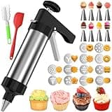 Cookie Press, Stainless Steel Cookie Press Kit with 13 Cookie Discs & 8 Icing Nozzles, Spritz Cookie Press for Making & Decorating Cookies Sets