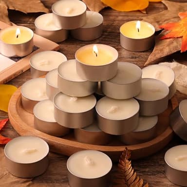 DEVI 6 Hour Soy Wax White Tea Lights Candles 100 Pack Paraffin-Free, Soy Tealight Votive Candles Bulk-6 Hours Long Burning, Unscented Small Tea Lights for Home Weeding Decor