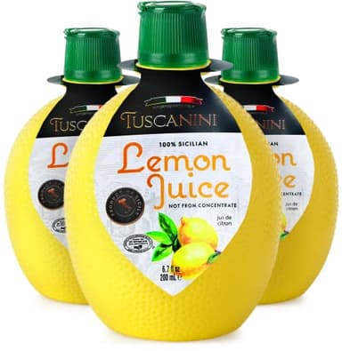 Tuscanini 100% Sicilian Lemon Juice, Not from Concentrate, 6.7oz Lemon Shaped Squeeze Bottle (3 Pack) No Water Added | Product of Italy | Certified Kosher (Including Passover)