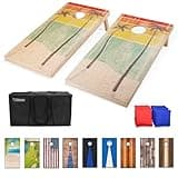 GoSports Regulation Size Premium Wooden Cornhole Set - Includes Two 4 ft x 2 ft Boards, 8 Bean Bags, Carrying Case and Game Rules - Retro Beach