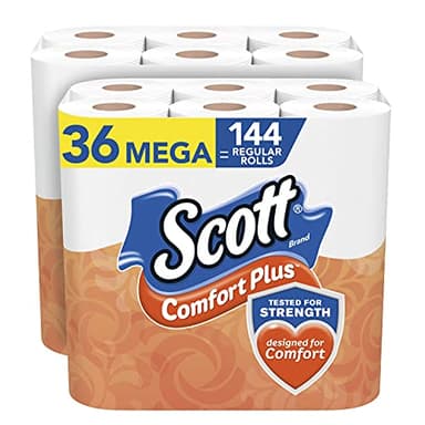 Scott ComfortPlus Toilet Paper, 36 Mega Rolls = 144 Regular Rolls, Bath Tissue, 462 Sheets Per Roll, White, 36 Count
