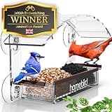 Window Bird Feeder with Strong Suction Cups - (Upgraded 2024 Model) Bird Feeder Window for Cats, Clear Acrylic Bird Feeder for Viewing Bird House Gift