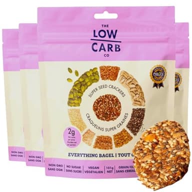 Super Seed Crackers, Gluten Free & Keto Friendly Healthy Snacks, Vegan, Zero Sugar, Paleo & Diabetic Friendly, Nut Free, 20g High Protein, 18g High Fiber, 3.56oz Each, 4-Pack, Everything Bagel