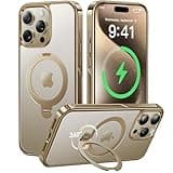 CASEKOO Titanium 360° Rotatable Magnetic Stand for iPhone 15 Pro Max Case [Compatible with Magsafe][16FT Military Protection] Slim 15 Pro Max with Kickstand Ring Phone Cover 6.7'', Gold