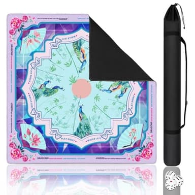 Blue Mahjong Mat for Table, 31.5*31.5in Anti Slip American Mahjong Table Cloth, Noise Reduction, Neoprene Mah jongg Mat with Carrying Bag & 3 Dices, Mahjong Accessories Gift for Board Tile Games Mats