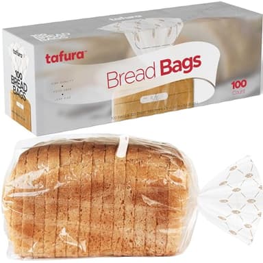 Bread Bags (100 Count) - Clear Plastic Bread Bags with Twist Ties for Sandwich, Loaf, Sourdough, Pastries, Muffins, and Baked Goods with Date Tab for Tracking Freshness, BPA Free