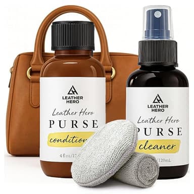 Leather Purse Cleaner & Conditioner Kit – 4pc Set with 4oz Cleaner, 4oz Conditioner, Microfiber Cloth & Applicator Sponge – Leather Bag & Handbag Care for Luxury Purses & Designer Bags