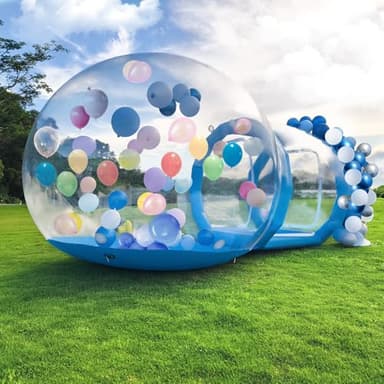 10FT Inflatable Bubble House Dome for Kids, Clear PVC Inflatable Bubble House Tent with Tunnel, Bubble Balloon House with Air Blower, 600W Air Pump for Party (Blue, 10FT)