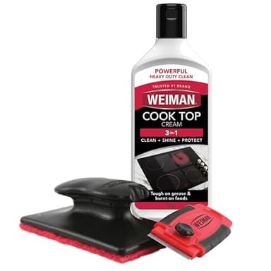 Weiman Glass & Ceramic Cooktop, Stove Top & Oven Cleaner Kit – Kitchen Cleaner Cream, 3 Scrubbing Pads & Scraper for Burnt-On Food & Grease, Clean Shine - Safe for Induction, Electric & Gas Cooktops