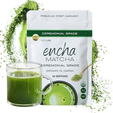 Encha Matcha - Ceremonial Grade Matcha Powder, Organic First Harvest Japanese Green Tea Powder, From Uji, Japan (60g/2.12oz)