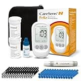 CareSens N Feliz Blood Glucose Monitoring Kit with 100 Blood Sugar Test Strips, 100 Lancets, 1 Blood Glucose Meter, 1 Lancing Device, 1 Control Solution, Travel Case for Diabetes Testing Kit