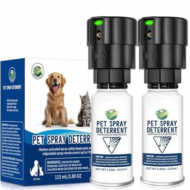 Cat Spray Deterrent System [2 Pack] Automatic Cat Deterrent Spray, Motion Activated System for Cats & Dogs Odorless Pet Deterrent, Senses Pets Up to 3 Feet Away, Friendly & Safe Pet Deterrent Spray