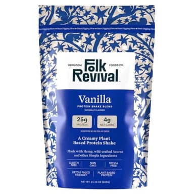 Folk Revival Vanilla Protein Shake Blend – Plant Based, Gluten-Free, Stevia Free - Vegan Protein with 25g Protein & 4g Net Carbs Per Serving - Smooth Texture, Keto & Paleo Friendly - 1 Pouch