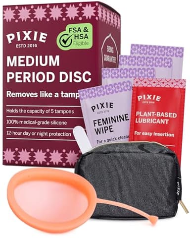 Pixie Menstrual Disc for Feminine Care - Ranked 1 for Best Tampon Alternative Period Disc - 100% Medical-Grade Silicone - Removes Like a Tampon - Wear 12 Hours - Capacity of 5 Tampons (Coral, Medium)