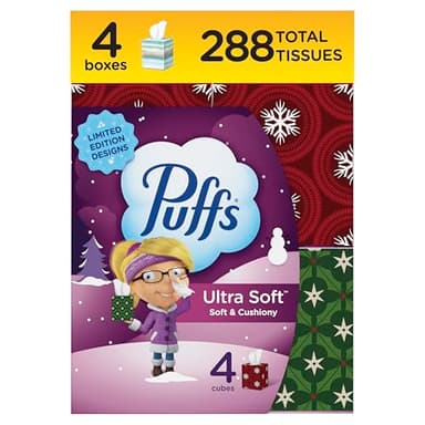 Puffs Ultra Soft Facial Tissues, 4 Mega Cube Box, 72 Facial Tissues Per Box (Packaging May Vary)