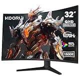 KOORUI 32 inch Curved Gaming Monitor - QHD (2560 x 1440) 2K Display, 170Hz 144Hz Monitor, 1500R Curvature, 1ms, HDR10, Adaptive Sync, Tilt Adjustable, DisplayPort HDMI, Black - 32E6QC