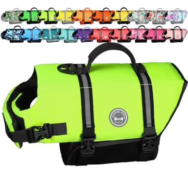 VIVAGLORY Rip Stop Dog Life Vest, Swimming Vest with Handle, Buoyancy for Doggy Puppy, Dog Life Jacket for Swimming & Boating, L, Bright Yellow