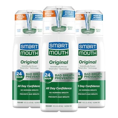 SmartMouth Original Activated Mouthwash - Adult Mouthwash for Fresh Breath - Oral Rinse for 24-Hour Bad Breath Relief with Twice Daily Use - Fresh Mint Flavor, 16 fl oz (3 Pack)