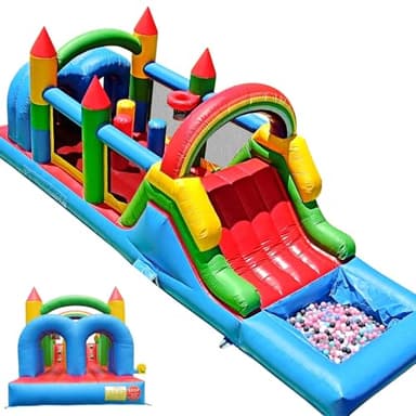 25FT Commercial Bounce House for Big Kids, 100% PVC Inflatable Obstacle Course Bounce House for Adults, Heavy Duty Large Bouncer House with Water Slides/950W Blower, Outdoor Party, 25x8x8.2FT