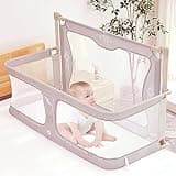 3 In 1 Baby Bedside Crib, Portable Crib,120x50cm,for Cosleeping Baby Bed,next To Me Crib,baby Side Sleeper, For Cosleeper In Bed,soft Washable Liner Cover And Sturdy Aluminum Alloy,Easy To Assemble (