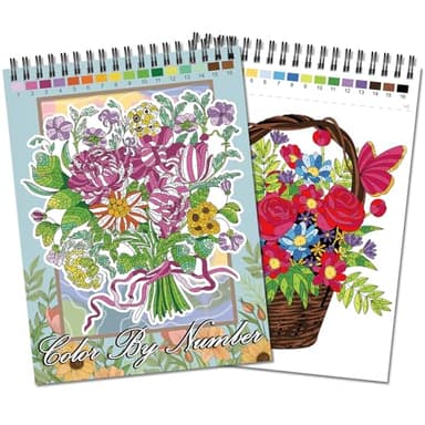 Jadeso Color by Number Adult Coloring Book, 30 Pages of Beautiful Flowers Patterns, Spiral Bound Color by Numbers for Adults Relaxation, Stress-Free Coloring by Numbers, Thick Smooth Paper