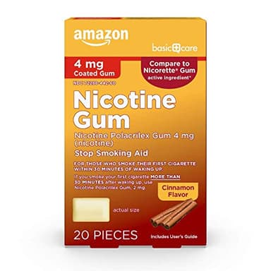 Amazon Basic Care Nicotine Polacrilex Gum, Stop Smoking Aid, Cinnamon Flavor, 4 mg, 20 Count