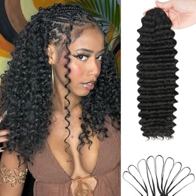 Human Crochet Hair for Black Women Deep Wave Crochet Human Hair Bundles 18 Inch 120g Pre-Separated Feather Crochet Human Hair Natural Black