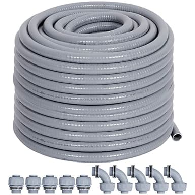 Neorexon Liquid-Tight Conduit 100 ft and 10 Pieces of Connector Kit, Electrical Conduit 3/4 100ft w/UL Certification, Flexible Conduit with 5 Straight and 5 90-Degree Conduit Connector Fittings
